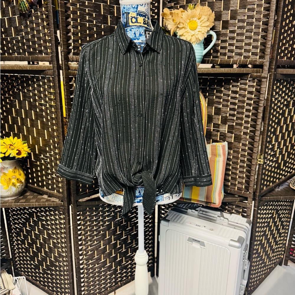 Chicos Black Striped Blouse